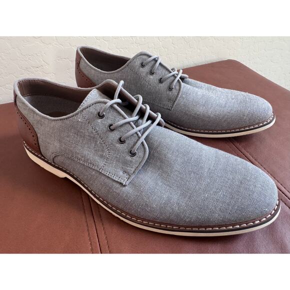 Steve Madden Men’s Grey Canvas Oxford Shoes Lace Up Size 10 Gray & Brown - Picture 6 of 13